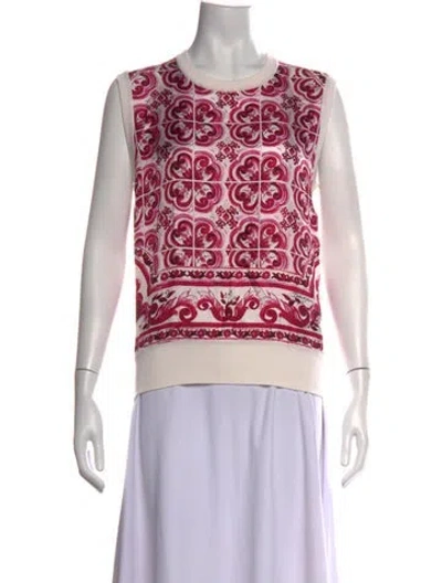 Pre-owned Dolce & Gabbana Silk Printed Sweater In Pink/white