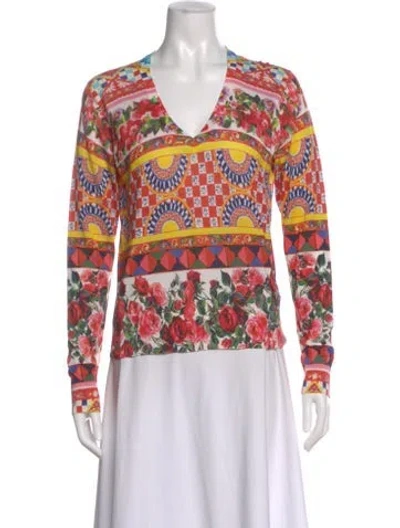 Pre-owned Dolce & Gabbana Silk Printed Sweater In Red