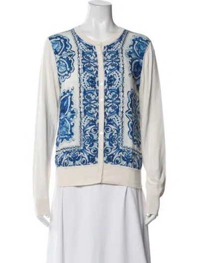 Pre-owned Dolce & Gabbana Silk Printed Sweater In White
