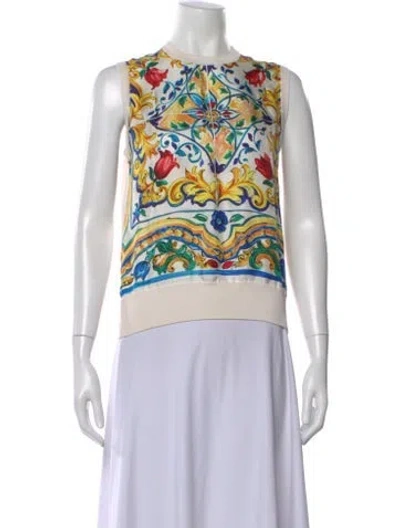 Pre-owned Dolce & Gabbana Silk Printed Top In Neutral