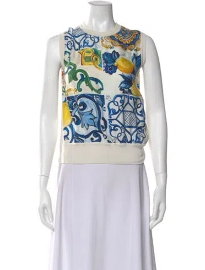 Pre-owned Dolce & Gabbana Silk Printed Top In Neutral