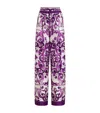 Dolce & Gabbana Silk Printed Trousers In Purple