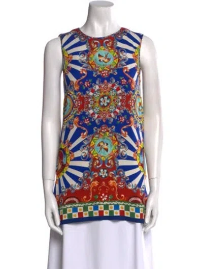 Pre-owned Dolce & Gabbana Silk Printed Tunic In Blue