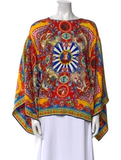 Pre-owned Dolce & Gabbana Silk Printed Tunic In Yellow