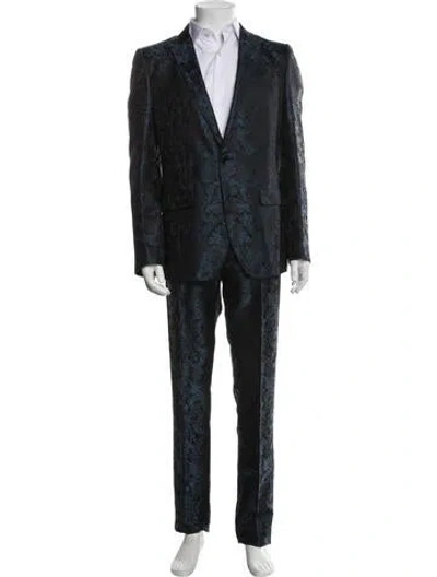 Pre-owned Dolce & Gabbana Silk Printed Two-piece Suit In Blue