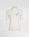 Dolce & Gabbana Embellished Turtleneck Silk Top In White