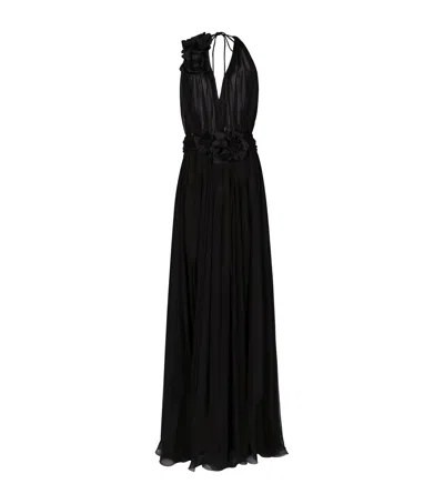 DOLCE & GABBANA SILK ROSE HALTERNECK GOWN