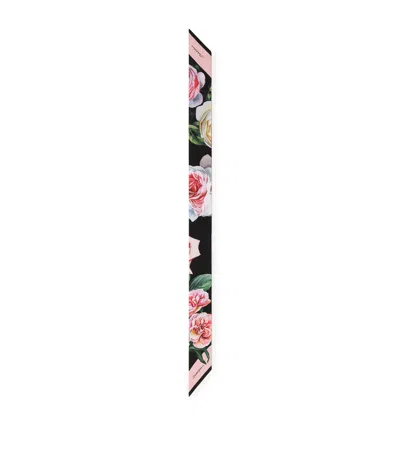 Dolce & Gabbana Silk Rose Print Skinny Scarf