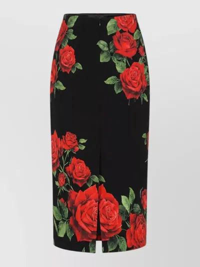 Dolce & Gabbana Silk Rose-print Midi Pencil Skirt