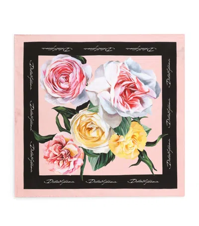 Dolce & Gabbana Silk Roses And Peonies Foulard In Pink