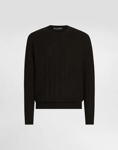 Dolce & Gabbana Silk Round-neck Sweater With All-over Dg Logo Embroidery In Black