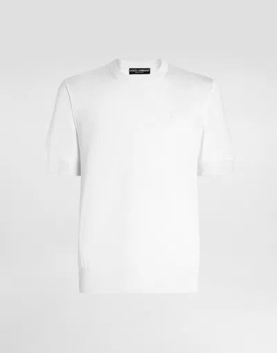Dolce & Gabbana Silk Round-neck Sweater With Dg Embroidery In White