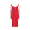 Dolce & Gabbana Silk Ruched Tulle Midi Dress Women In Red