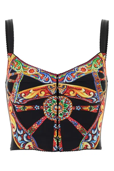 Dolce & Gabbana Silk Ruote Carretto-print Bodysuit In Black