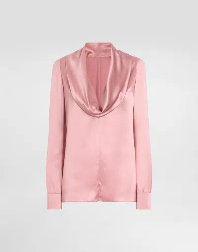 DOLCE & GABBANA SILK SATIN BLOUSE WITH SHAWL NECK