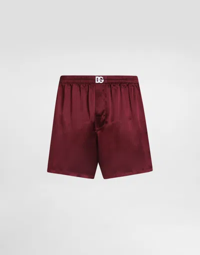 Dolce & Gabbana Silk Satin Boxer Shorts In Burgundy