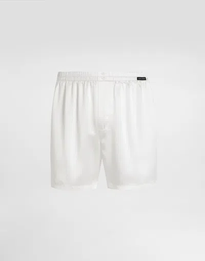 Dolce & Gabbana Silk Satin Boxer Shorts In White