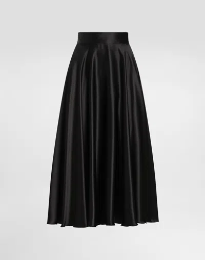 Dolce & Gabbana Silk Satin Calf-length Circle Skirt In Black