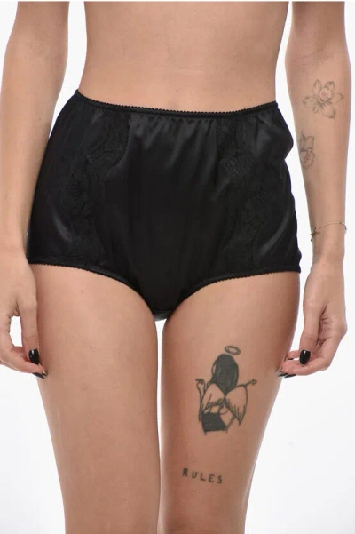 Dolce & Gabbana Silk Satin Coulottes With Lace Inserts In Black