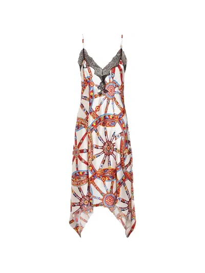 Dolce & Gabbana Silk Satin Dress With Carretto-print In Multi