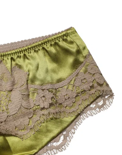 Dolce & Gabbana Silk Satin With Lace Trim Brief In Green