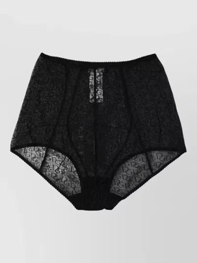 Dolce & Gabbana Silk Satin High Waist Lace Panty In Black