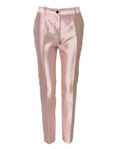 Dolce & Gabbana Silk Satin High Waist Tapered Trousers In Pink