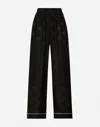 Dolce & Gabbana Silk Satin Jacquard Pajama Pants With All-over Dg Logo In Black