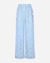 Dolce & Gabbana Silk Satin Jacquard Pajama Pants With All-over Dg Logo In Purple