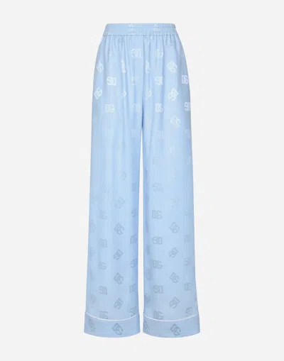 Dolce & Gabbana Silk Satin Jacquard Pajama Pants With All-over Dg Logo In Purple