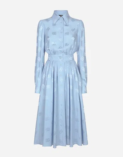 Dolce & Gabbana Silk Satin Jacquard Shirt Dress With Dg Logo In Purple