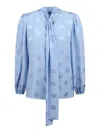 Dolce & Gabbana Pussy-bow Collar Semi-sheer Shirt In Blue