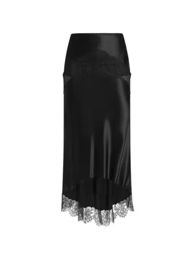 Dolce & Gabbana Silk Satin Lace Skirt In Black
