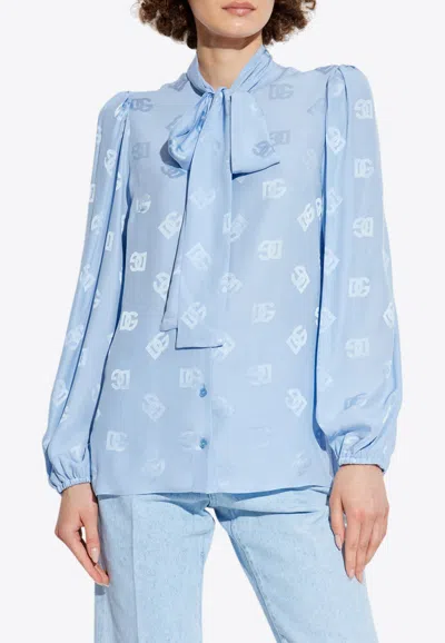 DOLCE & GABBANA SILK SATIN LOGO JACQUARD SHIRT