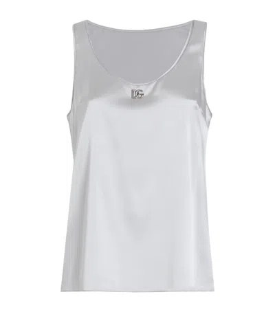 DOLCE & GABBANA SILK SATIN LOGO TANK TOP