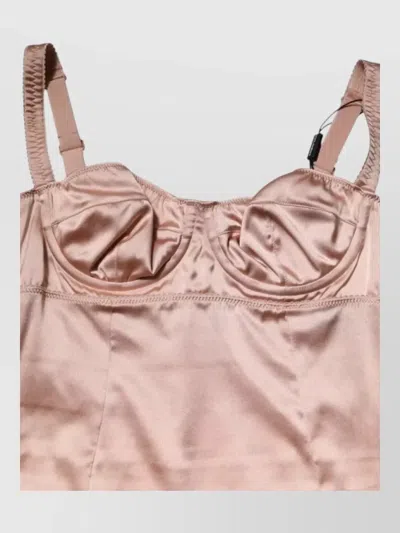 Dolce & Gabbana Silk Satin Midi Bustier Bodycon Dress In Pink