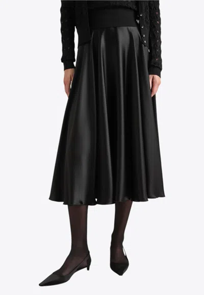 Dolce & Gabbana Silk Satin Midi Flared Skirt In Black