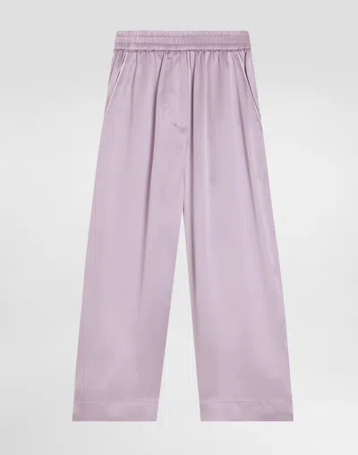 Dolce & Gabbana Silk Satin Pajama Pants With Embroidered Dg Logo In Multicolor