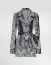 Dolce & Gabbana Silk Satin Pajama Shirt With Fur Print In Grey