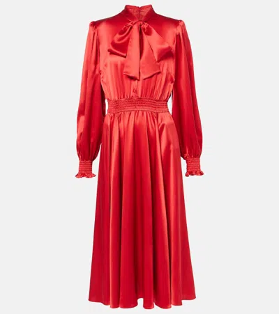 Dolce & Gabbana Silk Satin Shirt Dress In Red