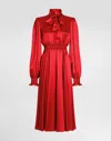 Dolce & Gabbana Silk Satin Shirt Dress With Pussy-bow In Bordeaux