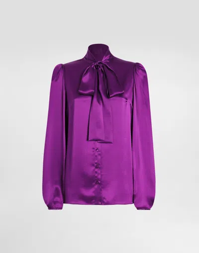 DOLCE & GABBANA SILK SATIN SHIRT WITH PUSSY-BOW