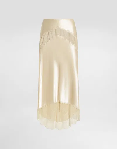 Dolce & Gabbana Silk Satin Skirt In Gold