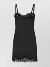 Dolce & Gabbana Black Silk Blend Lace Trim Sleeveless Mini Dress In Black