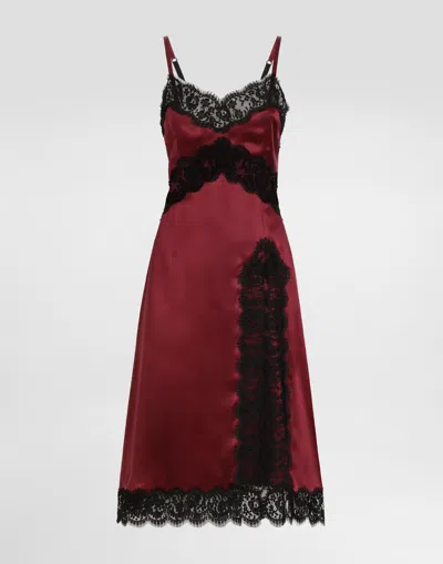 Dolce & Gabbana Silk Satin Slip Dress With Lace Trims In Red