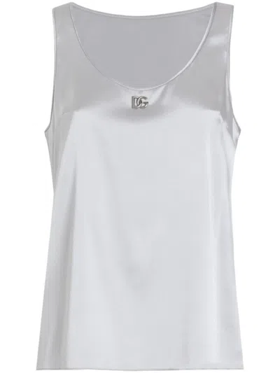 DOLCE & GABBANA DOLCE & GABBANA SILK SATIN TANK TOP WITH DG LOGO PIN