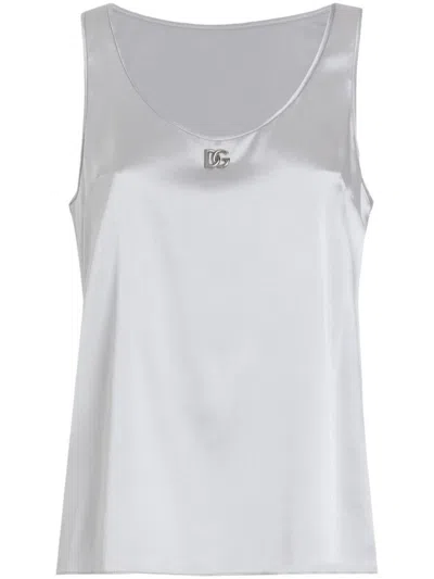 DOLCE & GABBANA DOLCE & GABBANA SILK SATIN TANK TOP WITH DG LOGO PIN CLOTHING