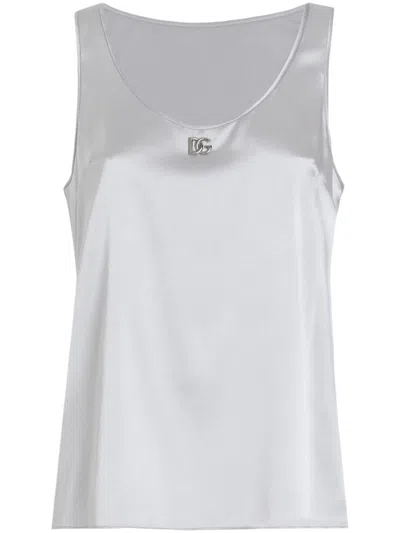 DOLCE & GABBANA SILK SATIN TANK TOP WITH DG LOGO PIN