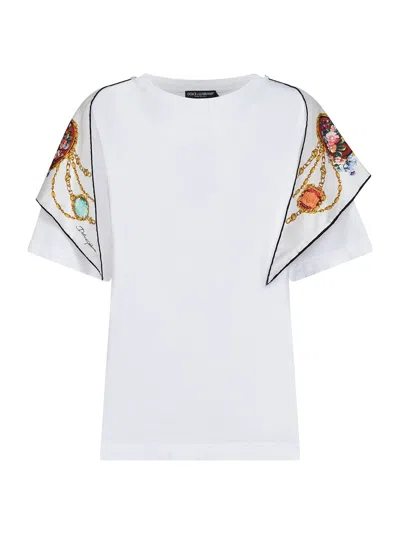 Dolce & Gabbana Silk Scarf Appliqué T-shirt In White
