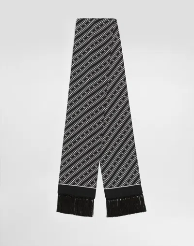Dolce & Gabbana Silk Scarf With Diagonal And Logo Print In Multicolor